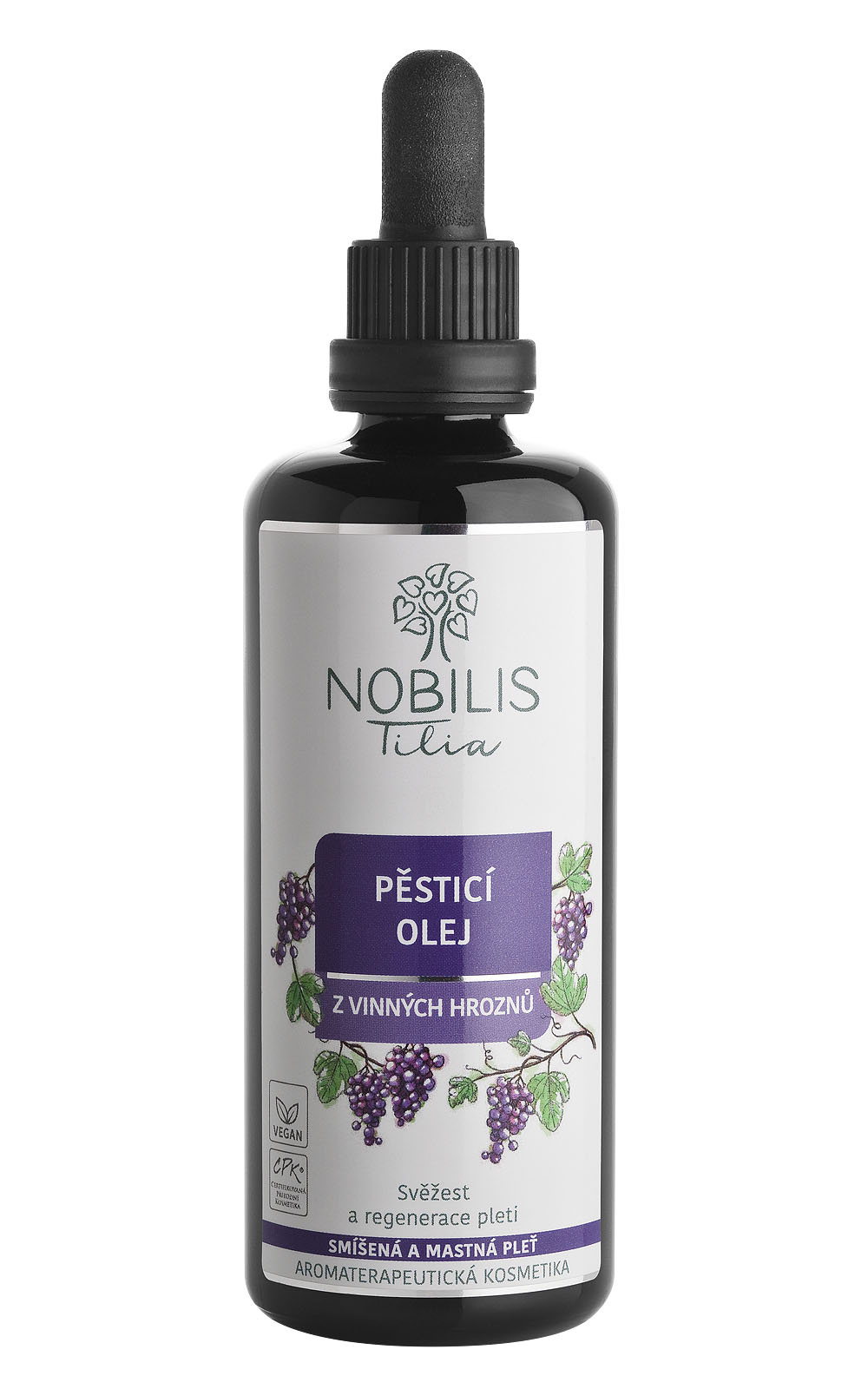 Pěsticí olej z vinných hroznů 100 ml fialové sklo