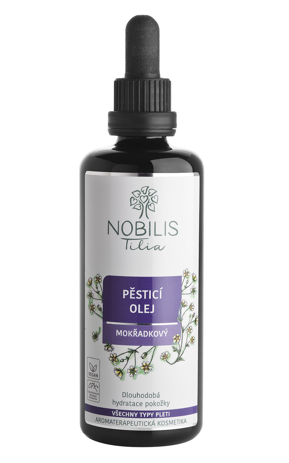 Pěsticí olej mokřadkový 100 ml fialové sklo